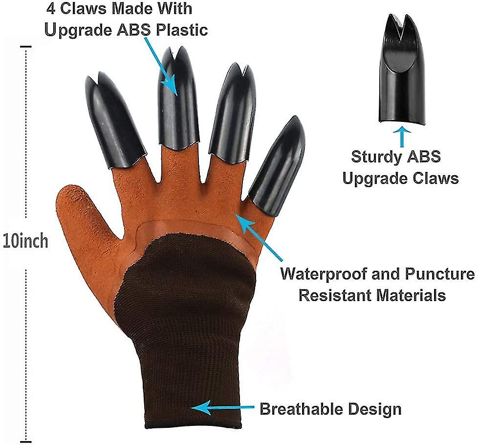 Multipurpose Digging Gloves with Claws for Gardening and Planting - Durable Latex and ABS Material