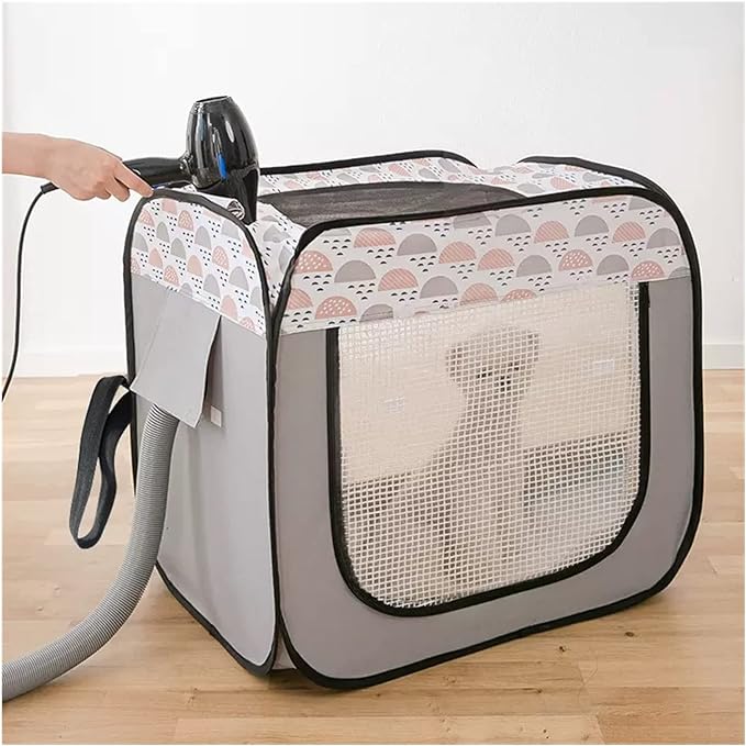 Portable Pet Hair Drying Box for Cats & Dogs - Medium Size, Scratch-Resistant Mesh