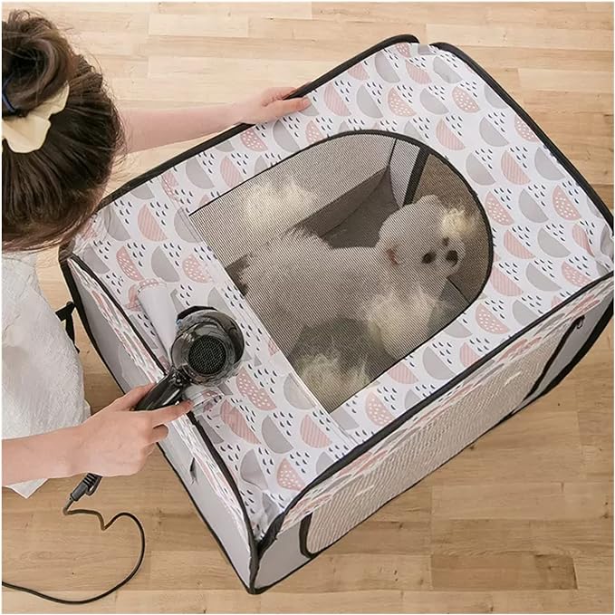 Portable Pet Hair Drying Box for Cats & Dogs - Medium Size, Scratch-Resistant Mesh