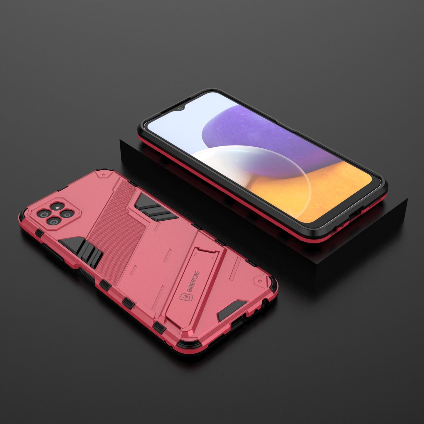 Samsung Galaxy A22 5G Shockproof Phone Case - Punk Armor 2-in-1 PC + TPU with Invisible Holder