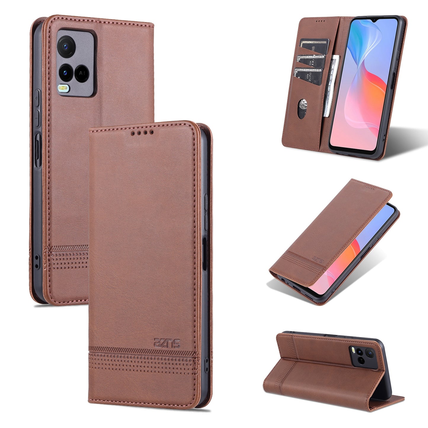 For Vivo Y21/Y33S Leather Wallet Case with Card Holder & Magnetic Closure
