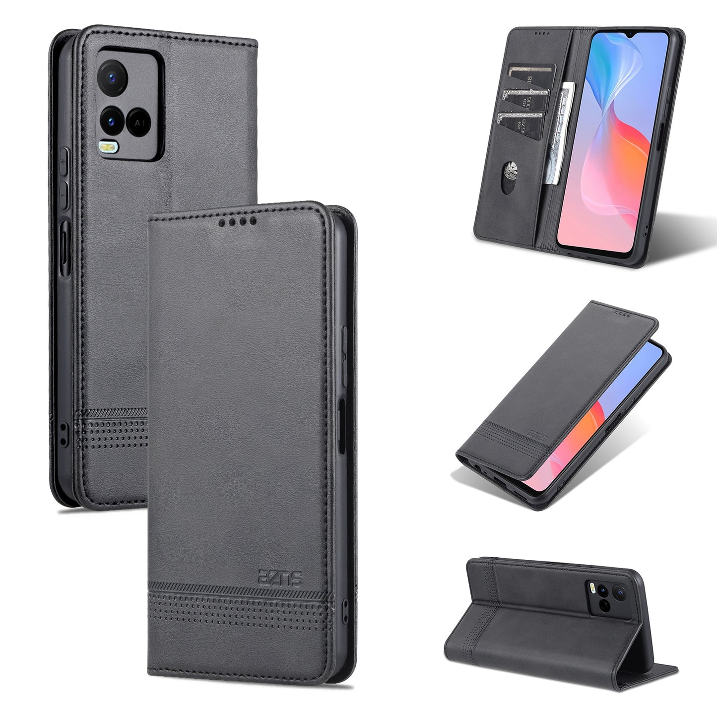 For Vivo Y21/Y33S Leather Wallet Case with Card Holder & Magnetic Closure