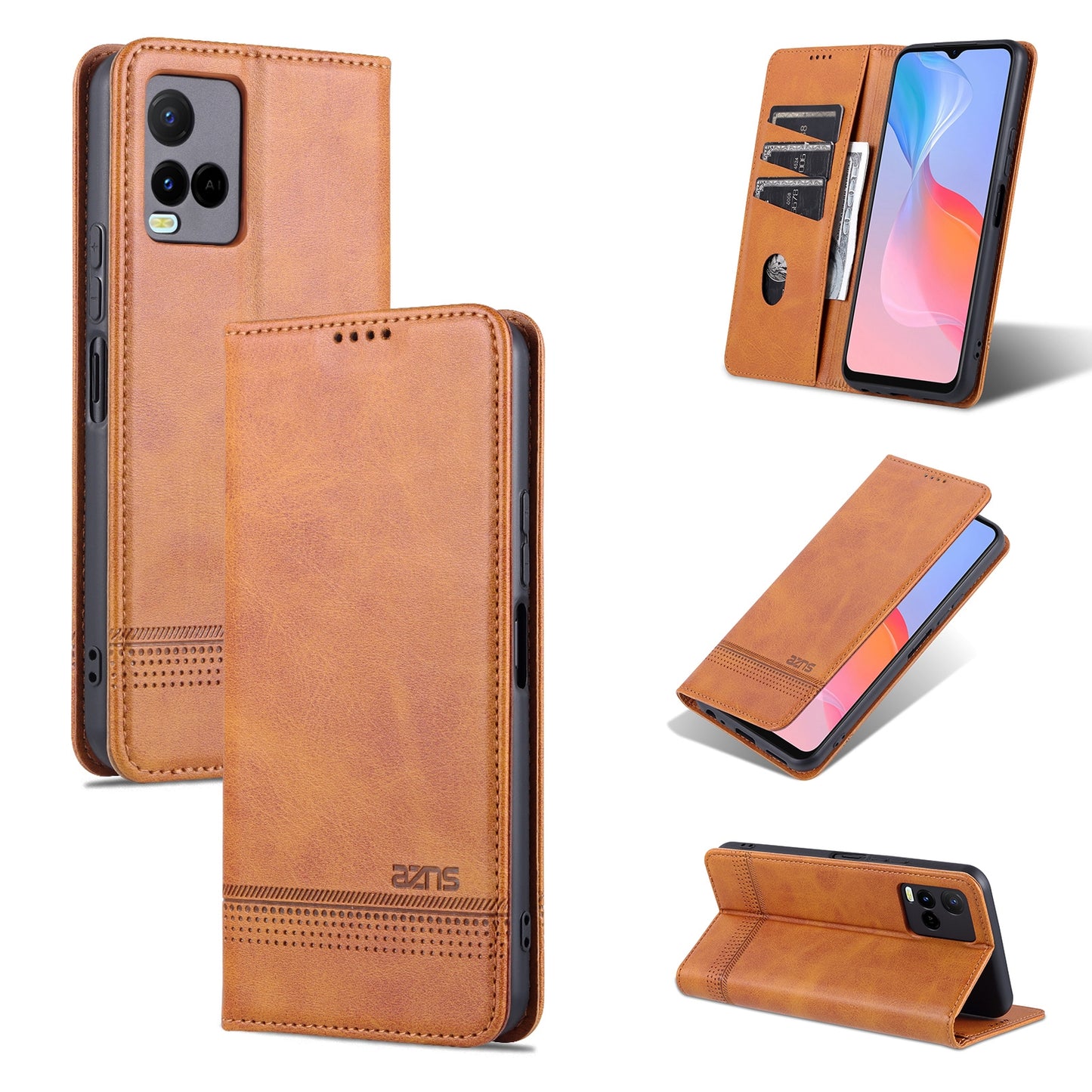 For Vivo Y21/Y33S Leather Wallet Case with Card Holder & Magnetic Closure