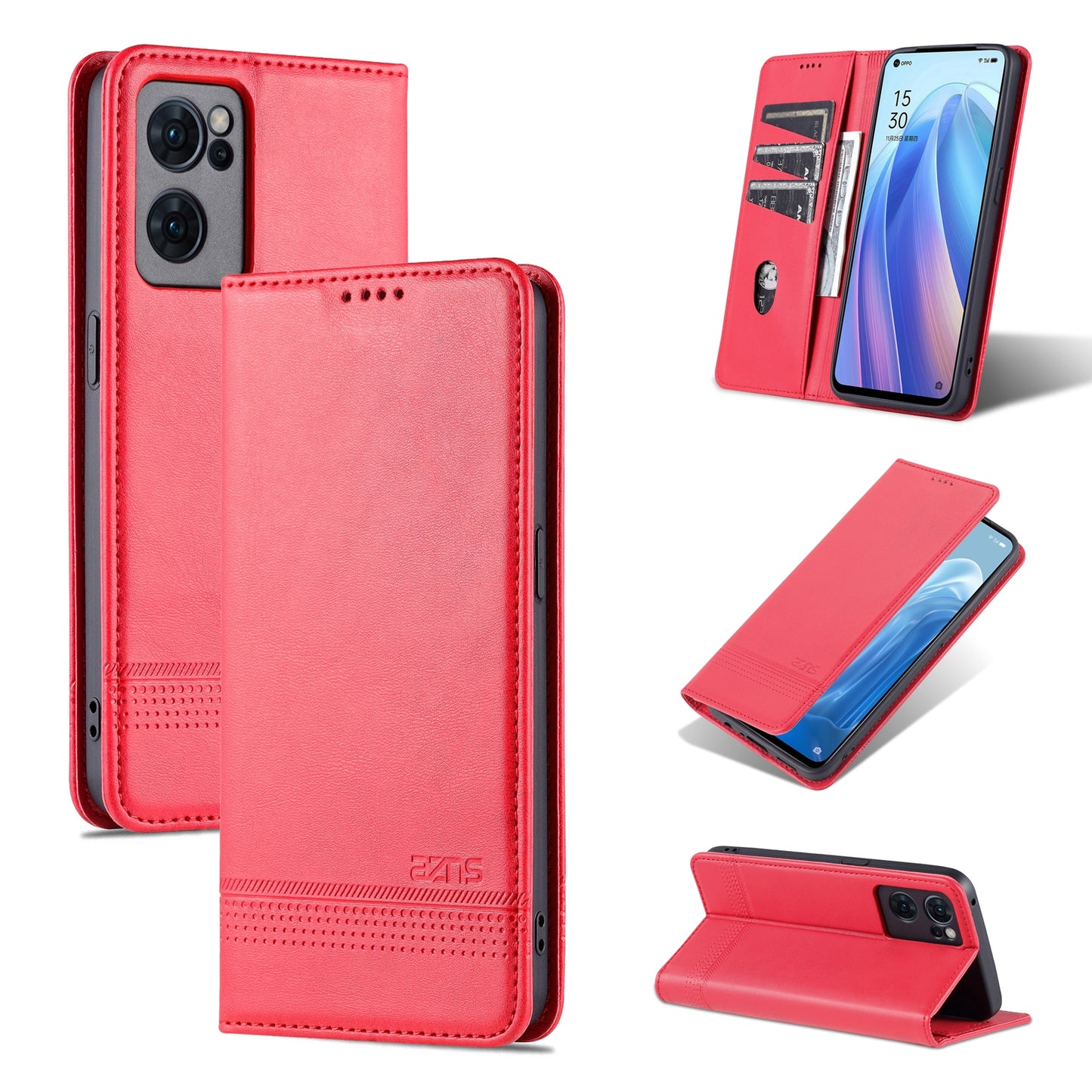 For OPPO Reno7 Global Leather Wallet Case with Card Holder & Magnetic Closure