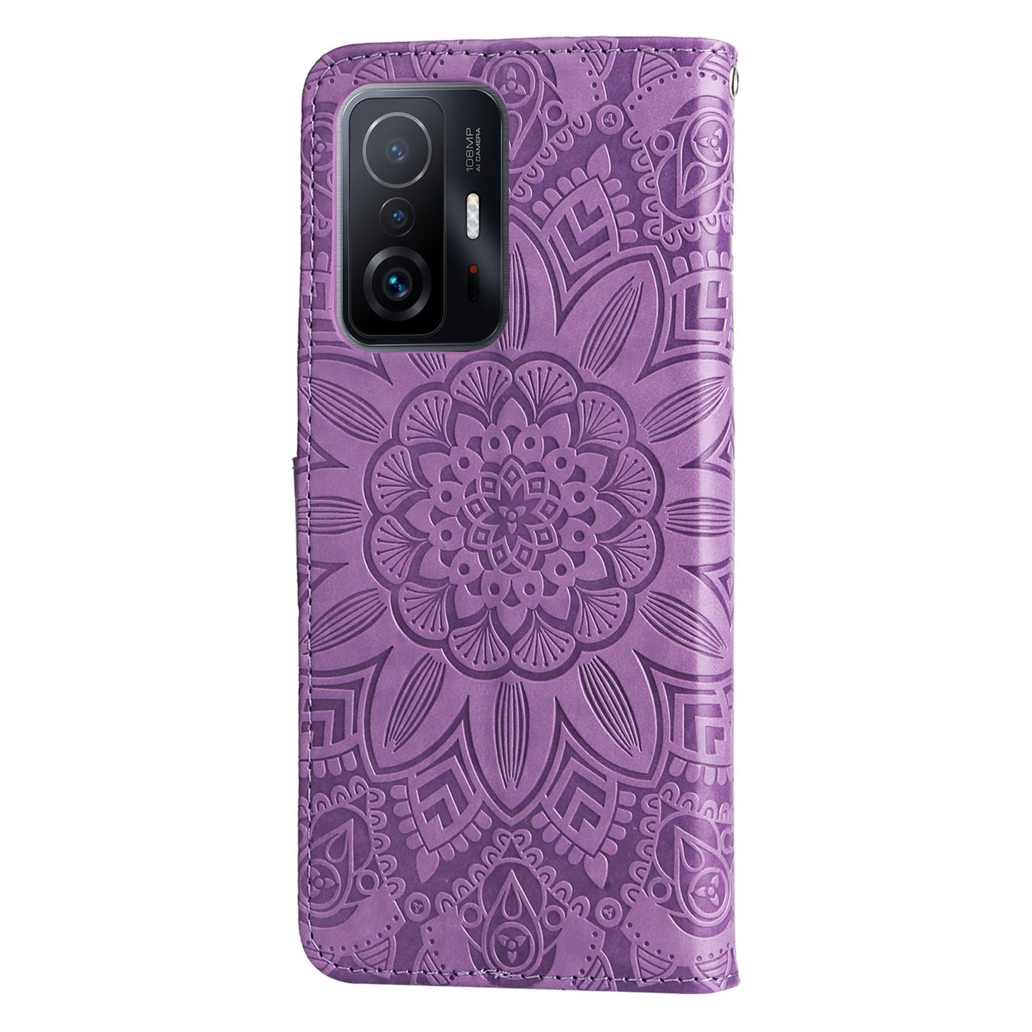 For Xiaomi 11T Pro Sunflower Embossed Leather Wallet Phone Case with Kickstand and Card Holder