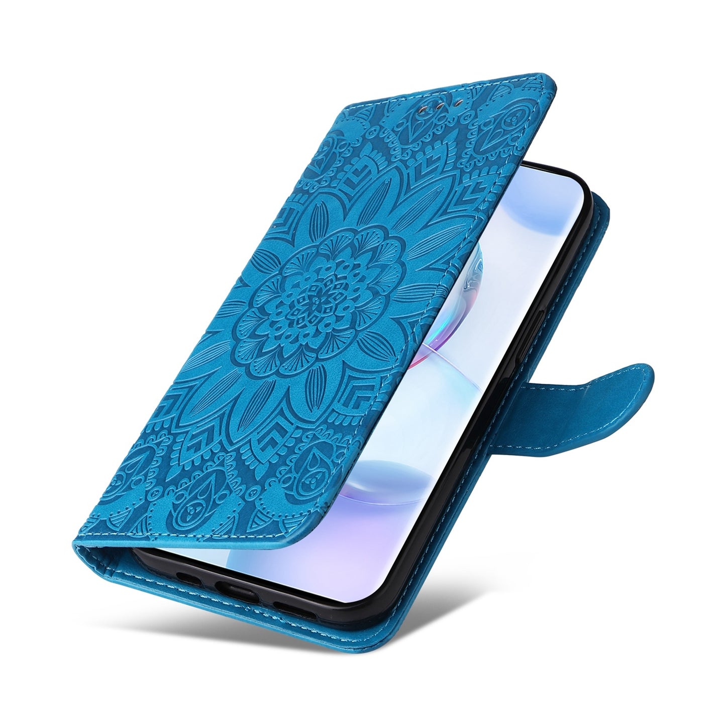 Honor 50 Pro Sunflower Embossed Leather Wallet Phone Case with Kickstand and Card Holder