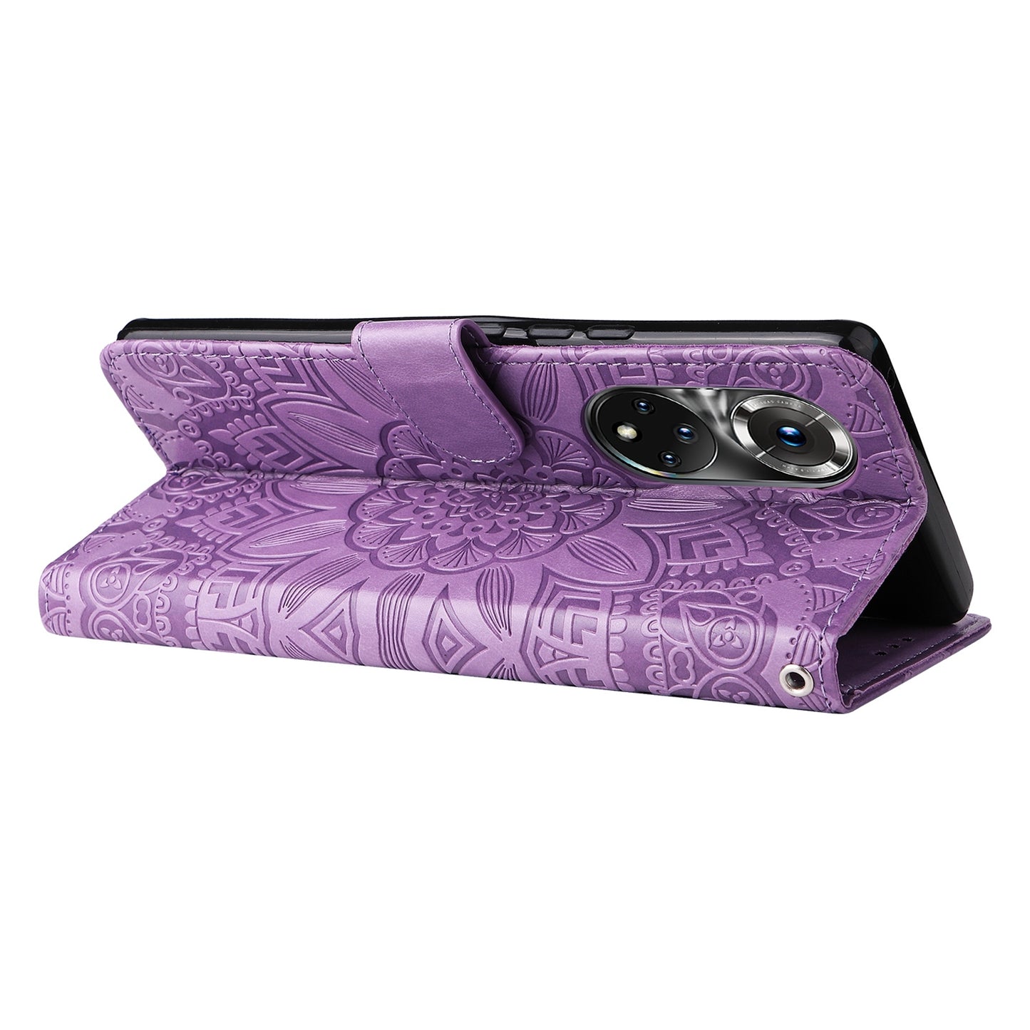 Honor 50 Pro Sunflower Embossed Leather Wallet Phone Case with Kickstand and Card Holder