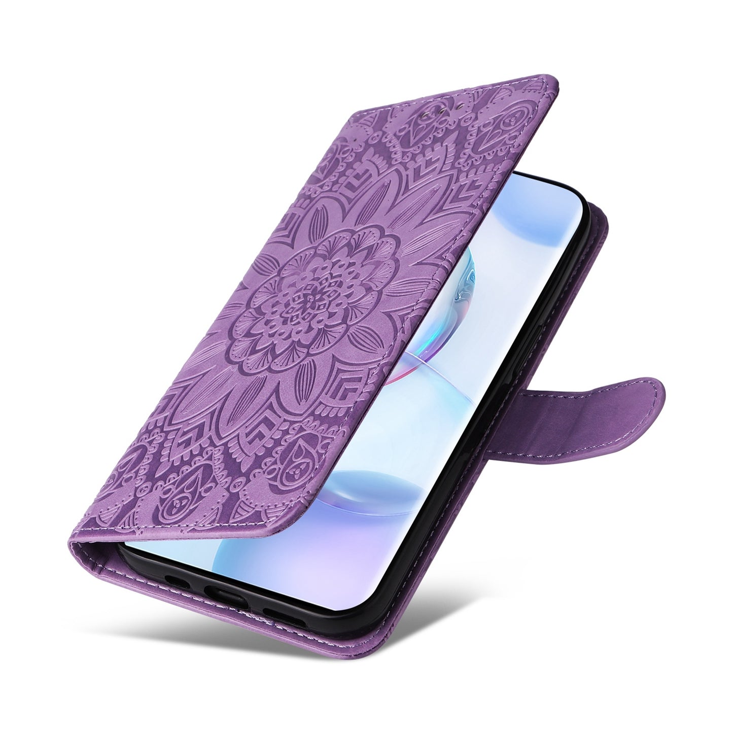 Honor 50 Pro Sunflower Embossed Leather Wallet Phone Case with Kickstand and Card Holder