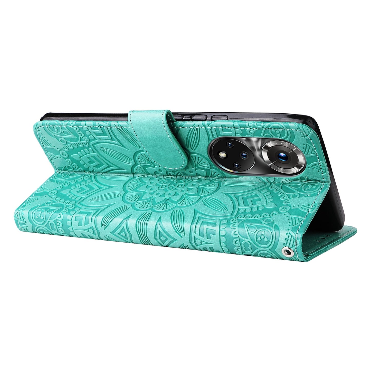 Honor 50 Pro Sunflower Embossed Leather Wallet Phone Case with Kickstand and Card Holder