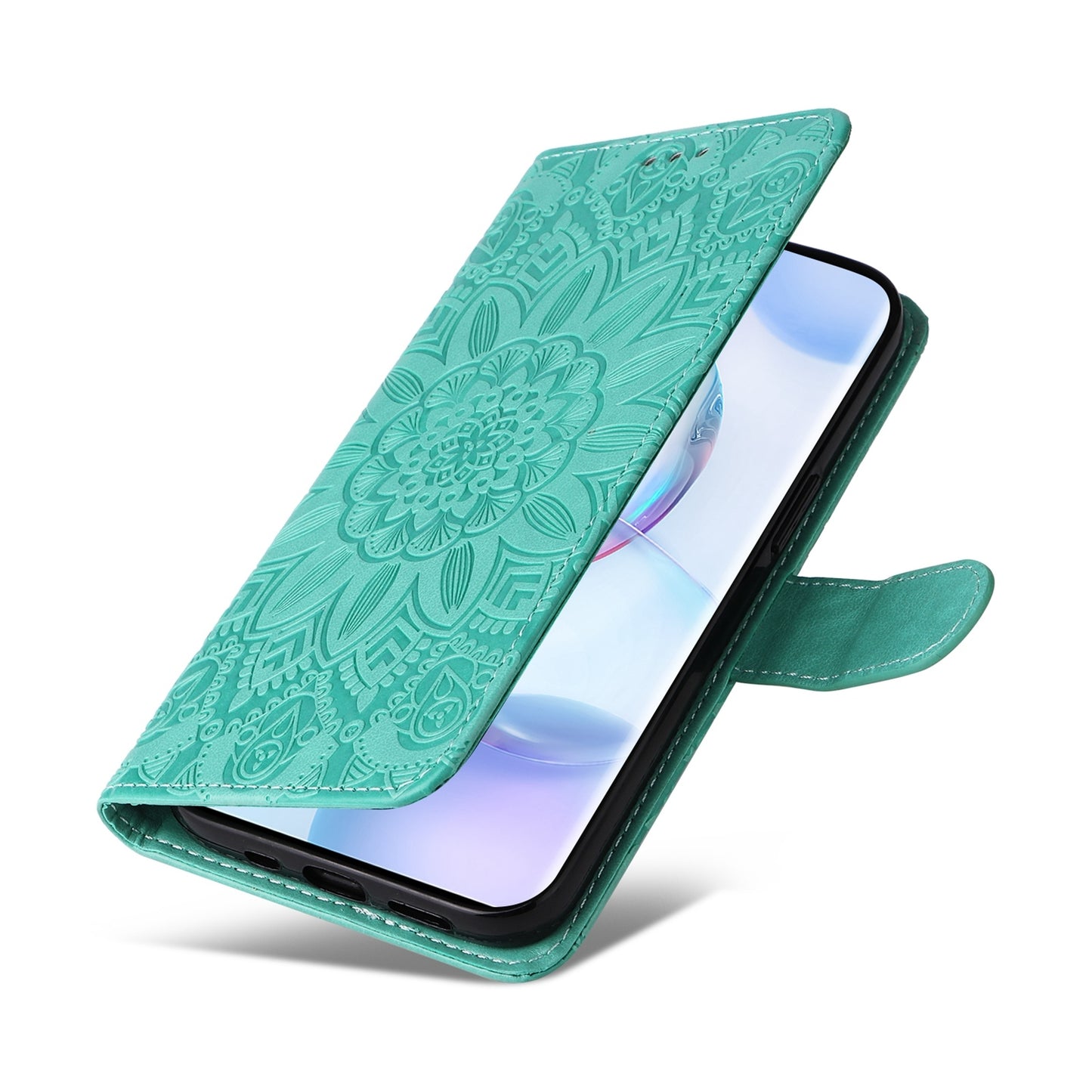 Honor 50 Pro Sunflower Embossed Leather Wallet Phone Case with Kickstand and Card Holder