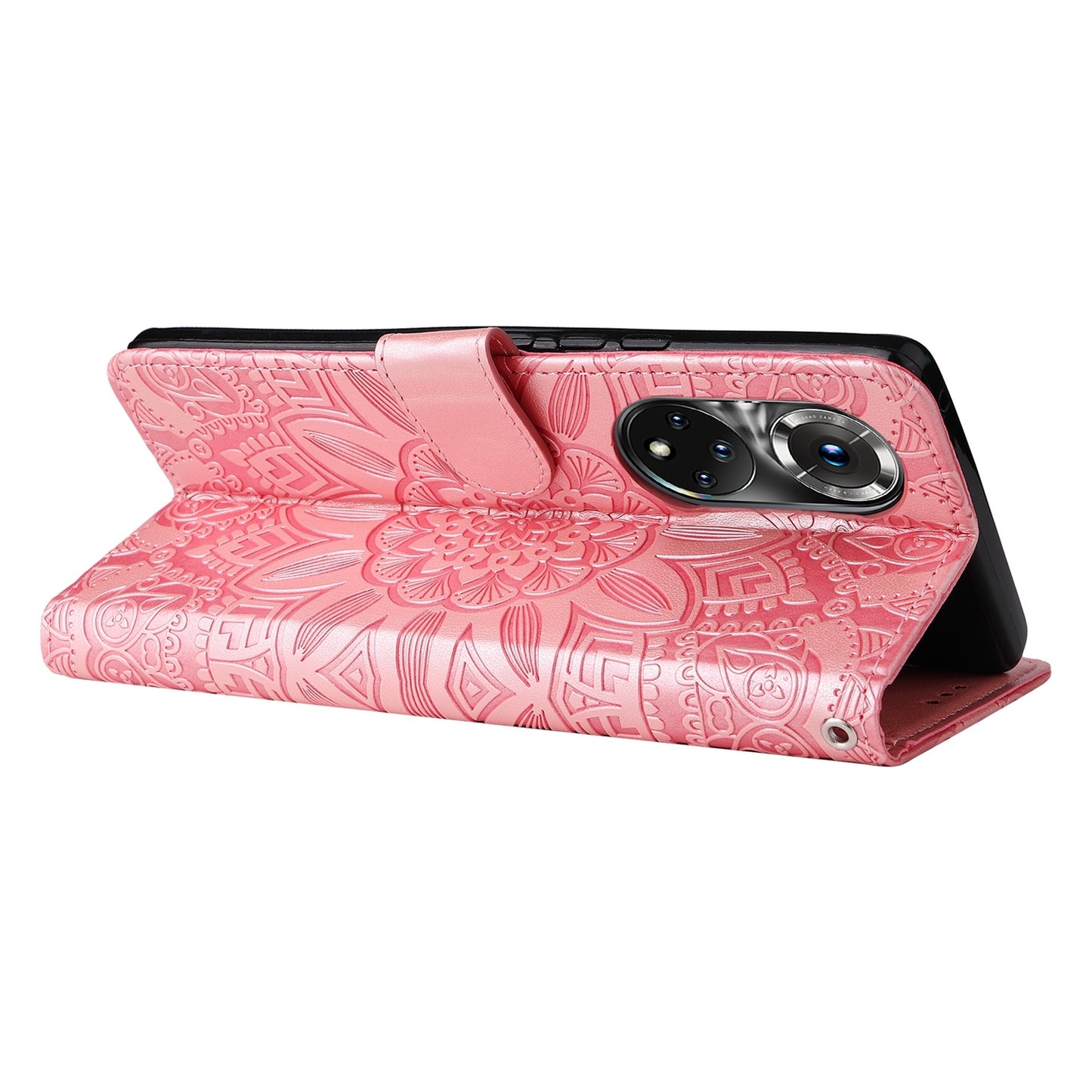 Honor 50 Pro Sunflower Embossed Leather Wallet Phone Case with Kickstand and Card Holder