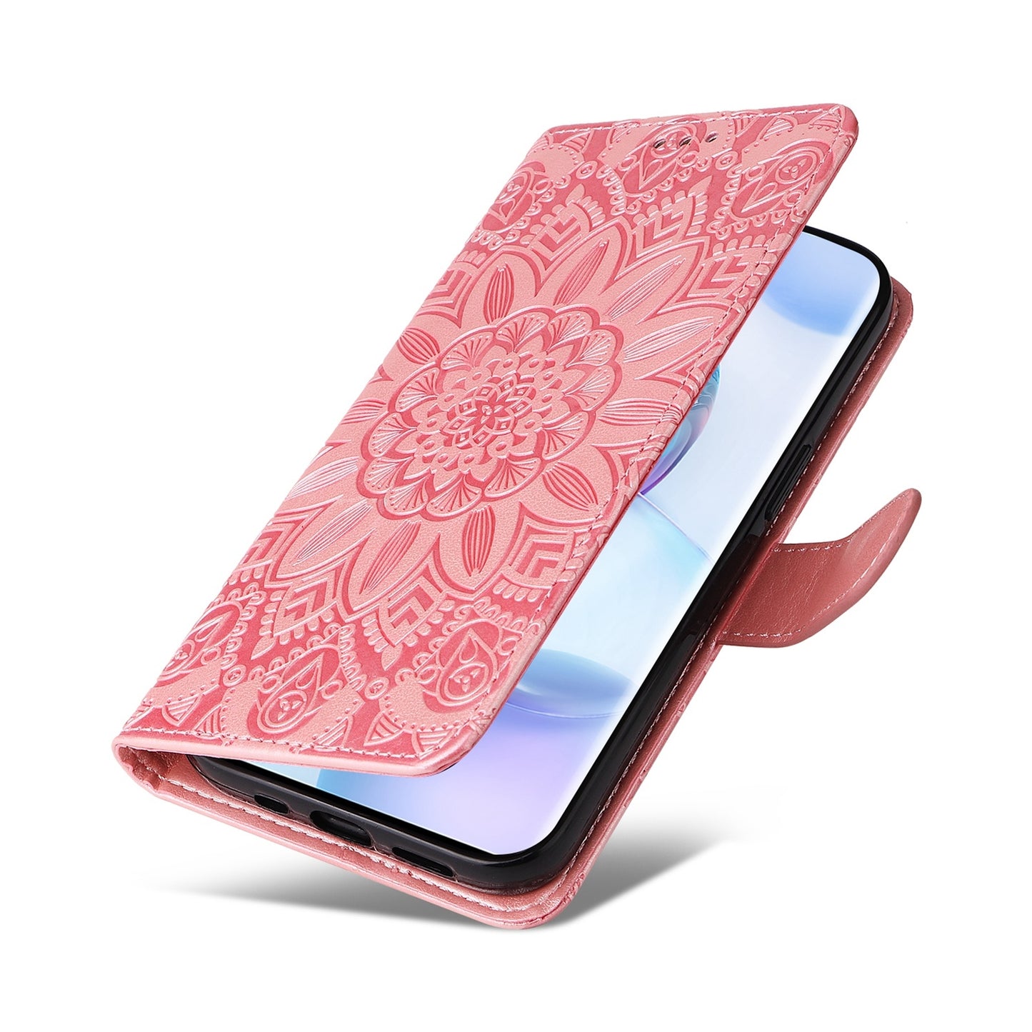 Honor 50 Pro Sunflower Embossed Leather Wallet Phone Case with Kickstand and Card Holder
