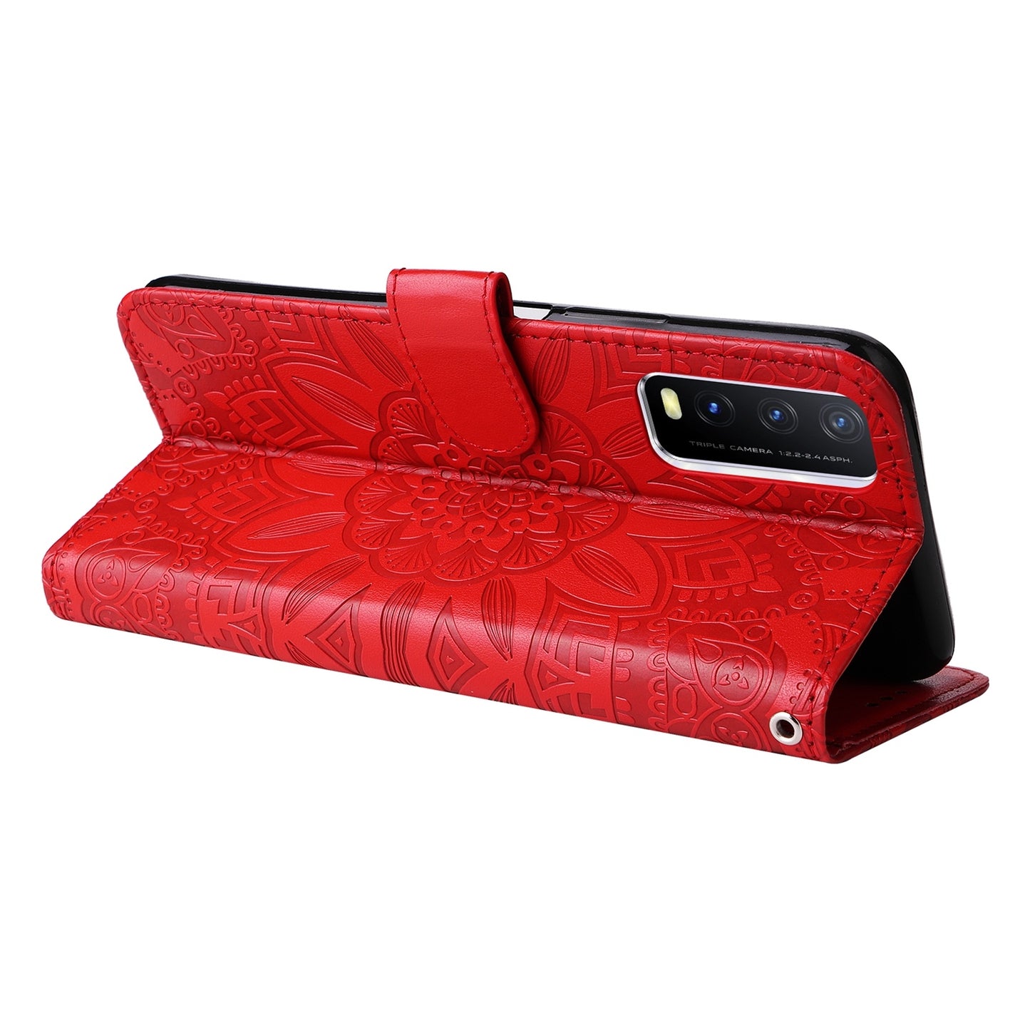 For vivo Y20 Sunflower Embossed Leather Wallet Phone Case with Kickstand and Card Holder