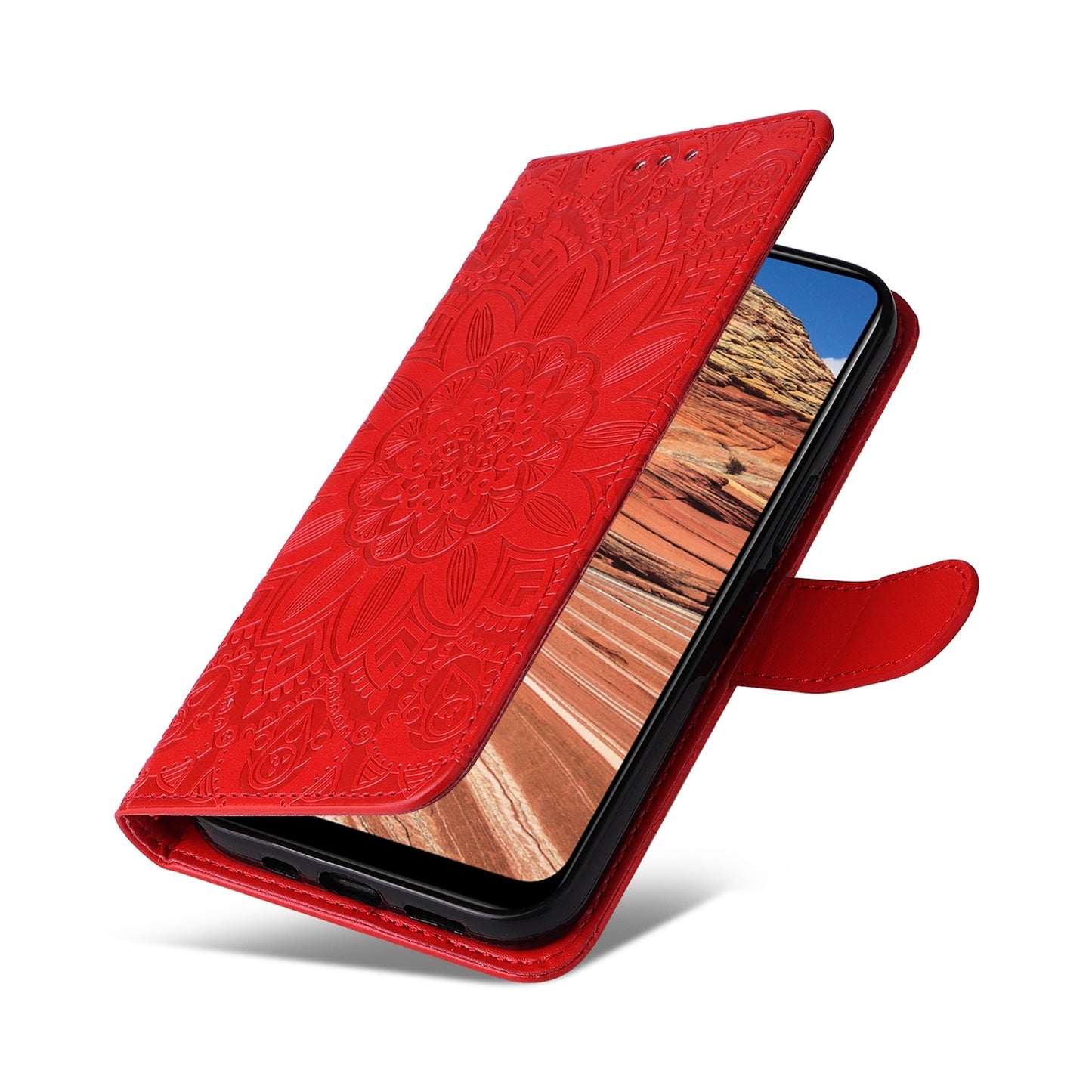 For vivo Y20 Sunflower Embossed Leather Wallet Phone Case with Kickstand and Card Holder