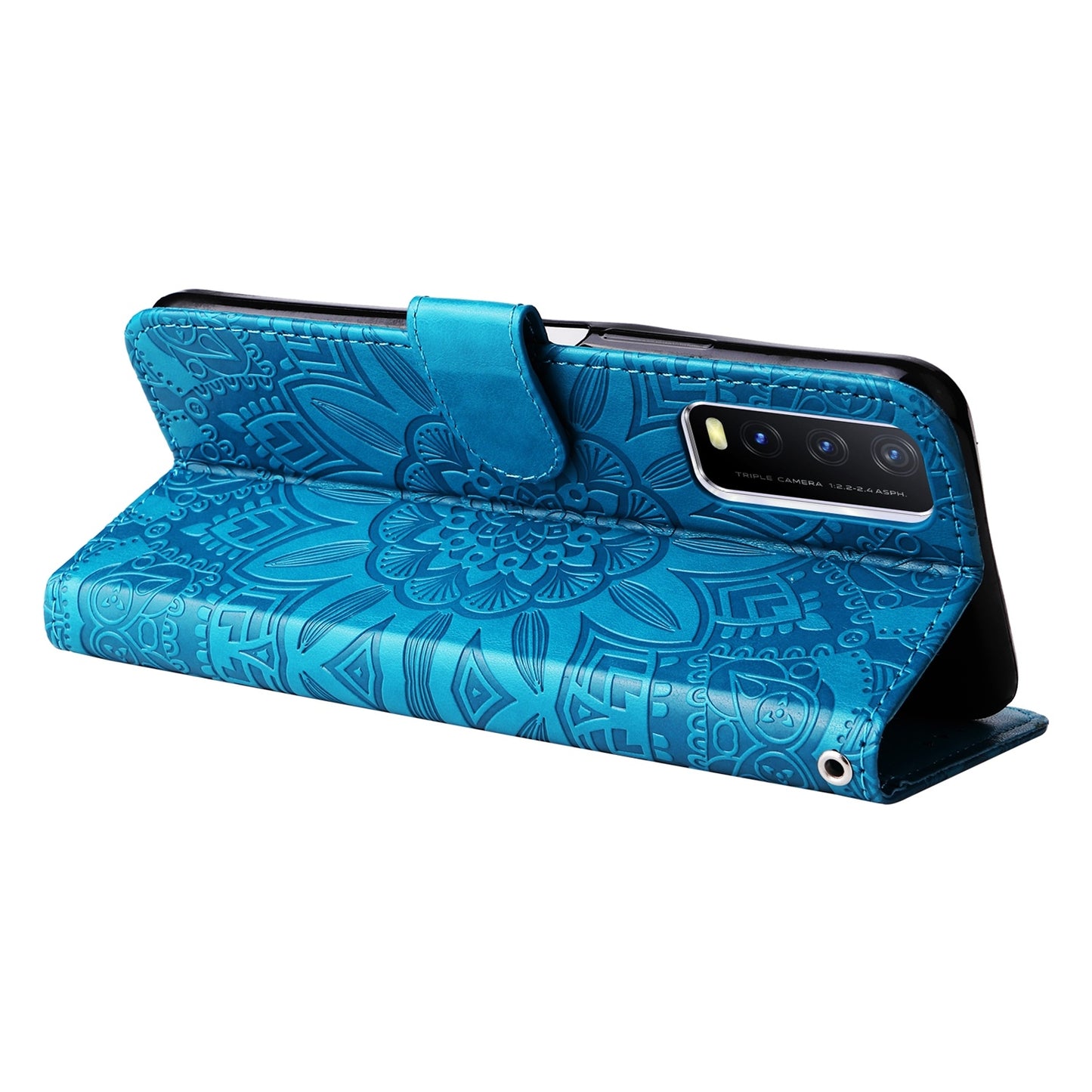 For vivo Y20 Sunflower Embossed Leather Wallet Phone Case with Kickstand and Card Holder