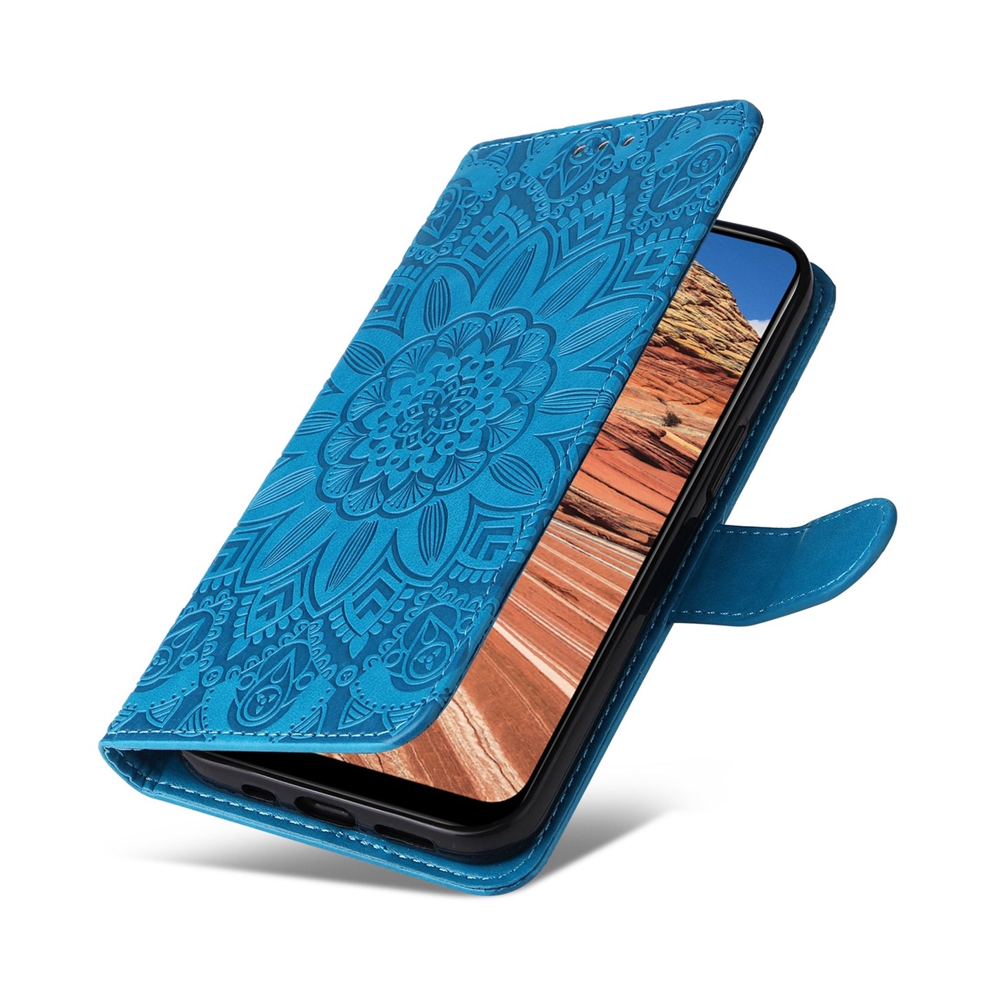 For vivo Y20 Sunflower Embossed Leather Wallet Phone Case with Kickstand and Card Holder