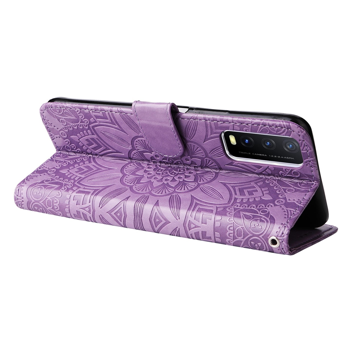 For vivo Y20 Sunflower Embossed Leather Wallet Phone Case with Kickstand and Card Holder