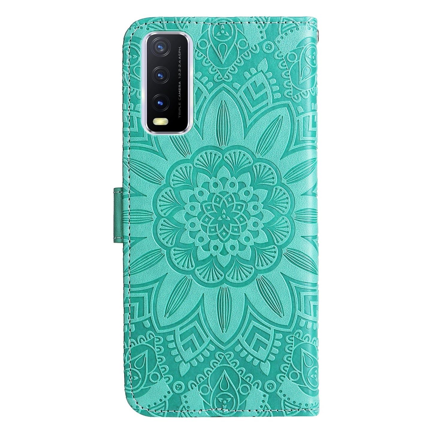 For vivo Y20 Sunflower Embossed Leather Wallet Phone Case with Kickstand and Card Holder