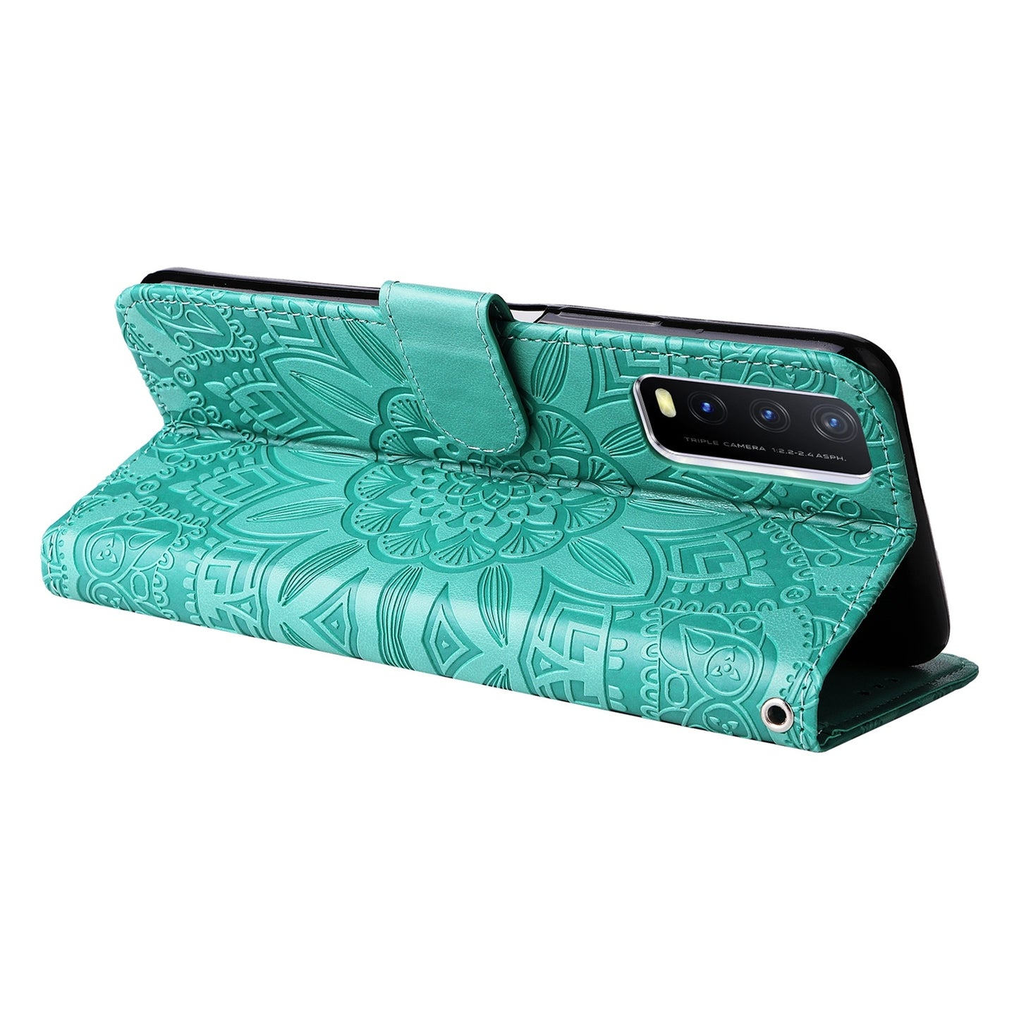 For vivo Y20 Sunflower Embossed Leather Wallet Phone Case with Kickstand and Card Holder