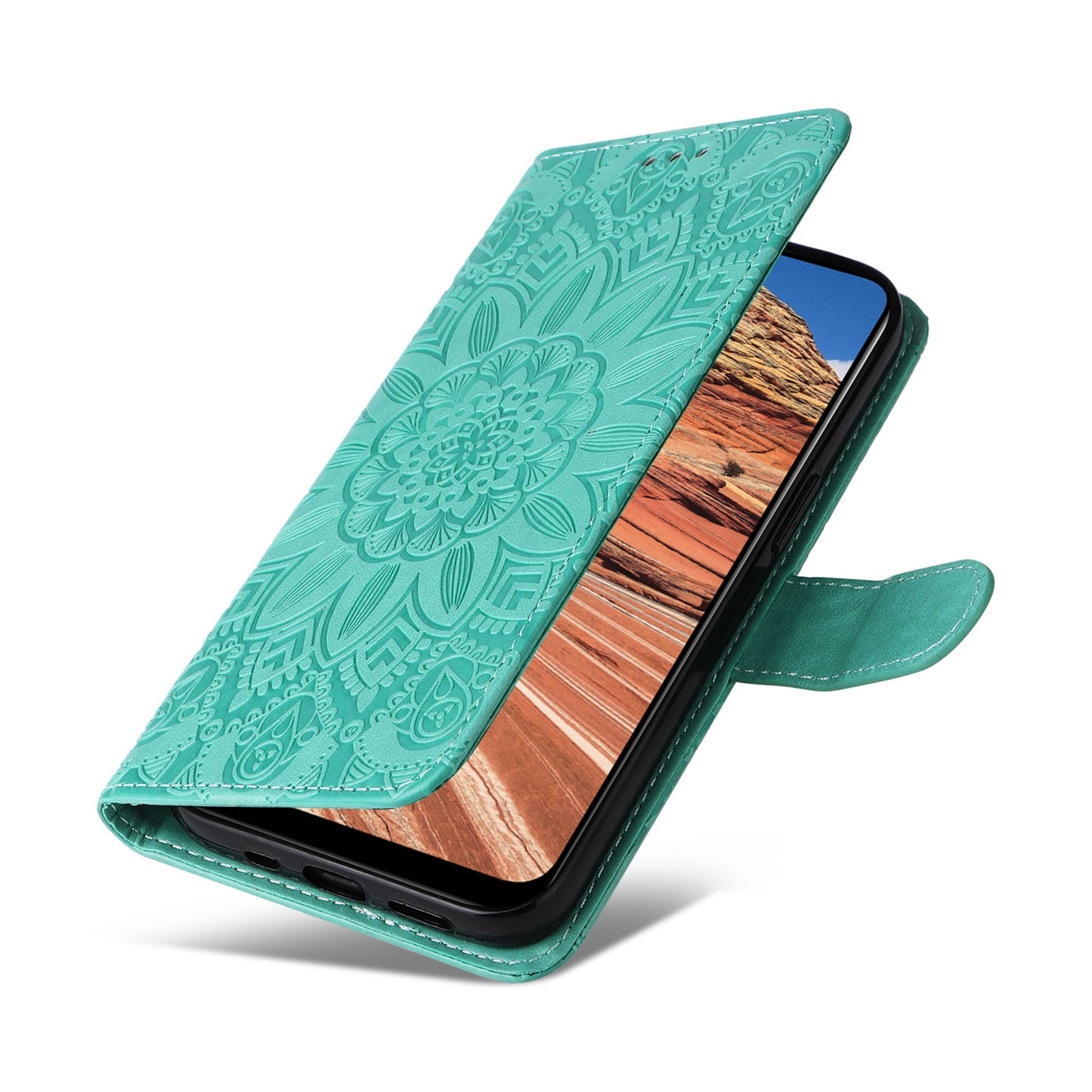 For vivo Y20 Sunflower Embossed Leather Wallet Phone Case with Kickstand and Card Holder