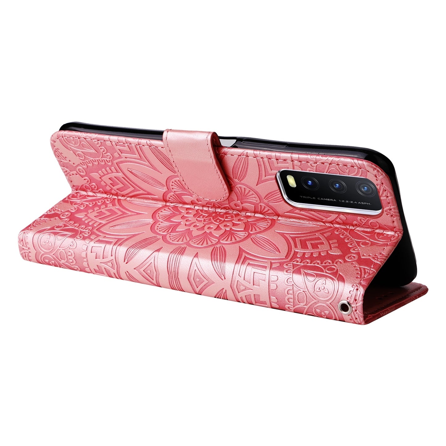 For vivo Y20 Sunflower Embossed Leather Wallet Phone Case with Kickstand and Card Holder