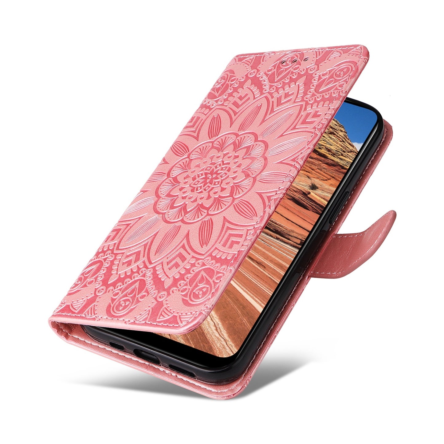 For vivo Y20 Sunflower Embossed Leather Wallet Phone Case with Kickstand and Card Holder