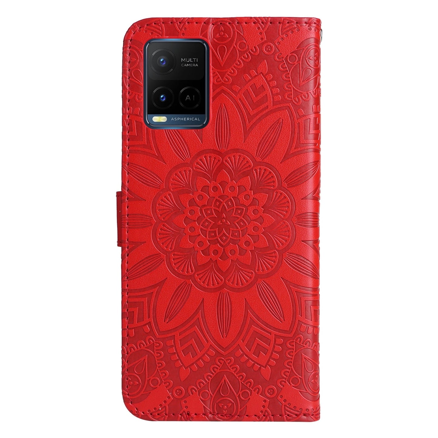 For vivo Y21s Sunflower Embossed Leather Wallet Phone Case with Kickstand and Card Holder