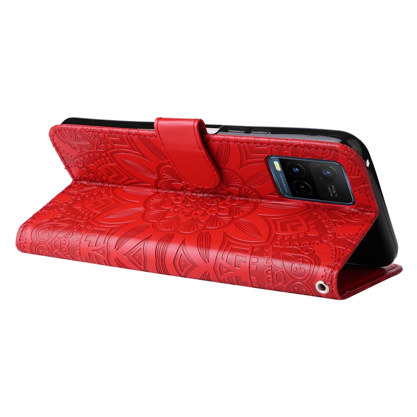 For vivo Y33s Sunflower Embossed Leather Wallet Phone Case with Kickstand and Card Holder