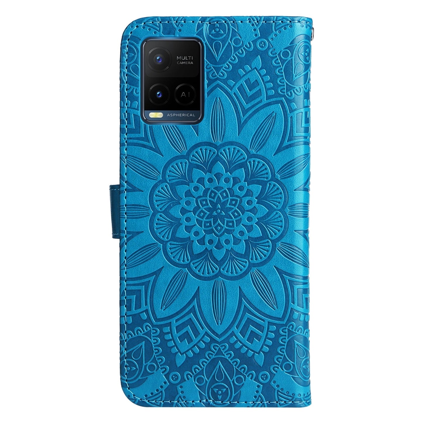 For vivo Y33s Sunflower Embossed Leather Wallet Phone Case with Kickstand and Card Holder