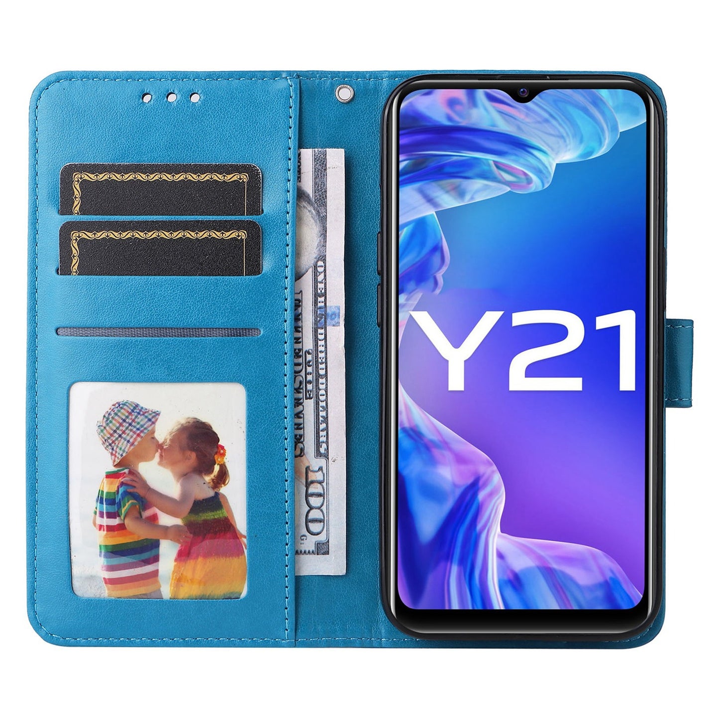 For vivo Y33s Sunflower Embossed Leather Wallet Phone Case with Kickstand and Card Holder