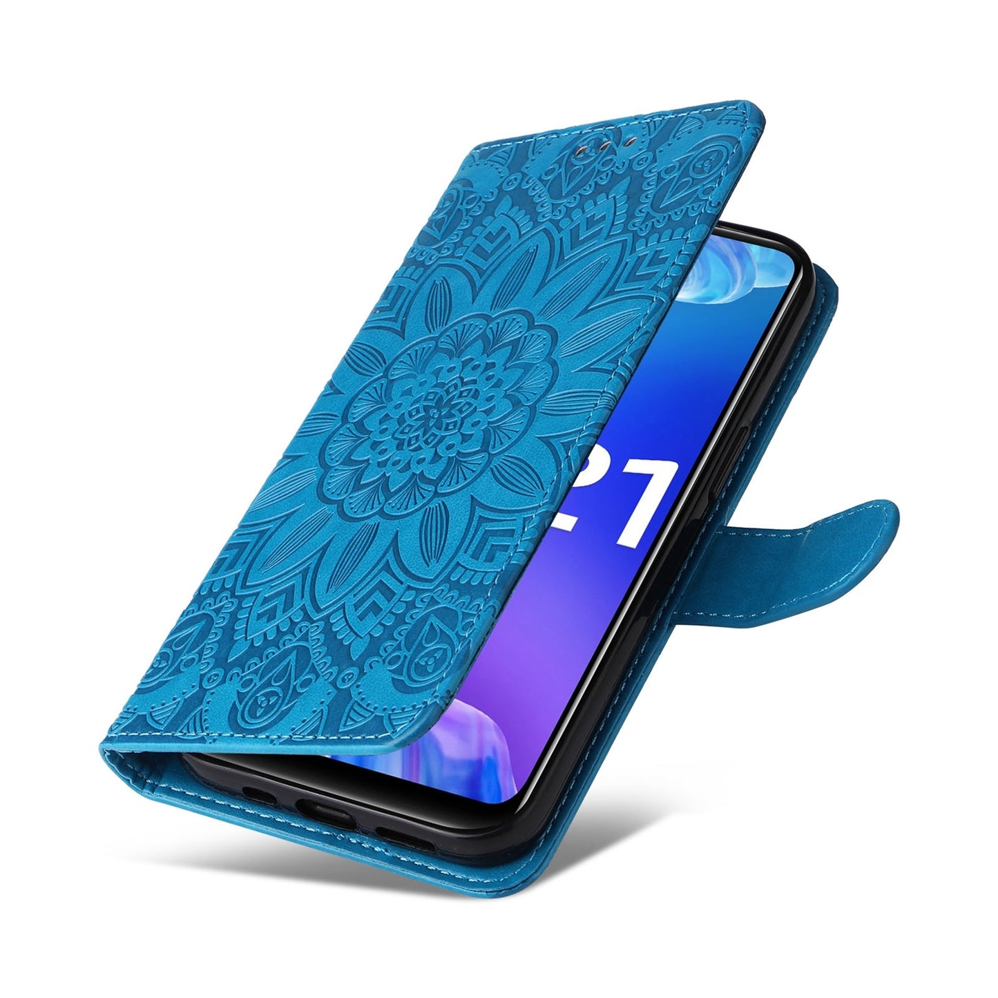 For vivo Y33s Sunflower Embossed Leather Wallet Phone Case with Kickstand and Card Holder