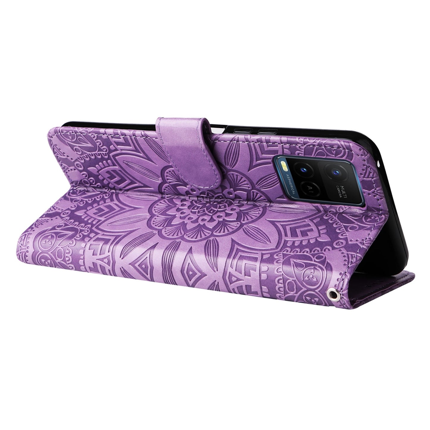 For vivo Y33s Sunflower Embossed Leather Wallet Phone Case with Kickstand and Card Holder