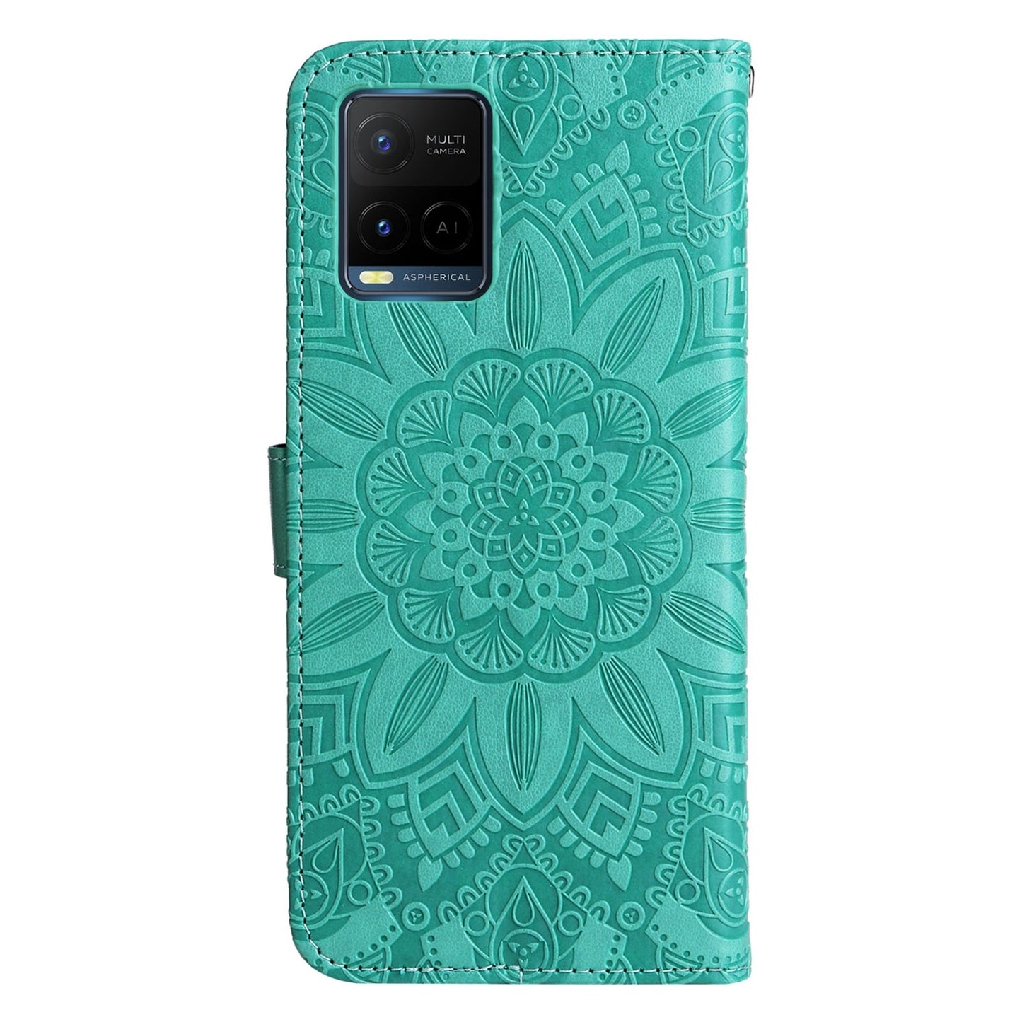 For vivo Y21s Sunflower Embossed Leather Wallet Phone Case with Kickstand and Card Holder