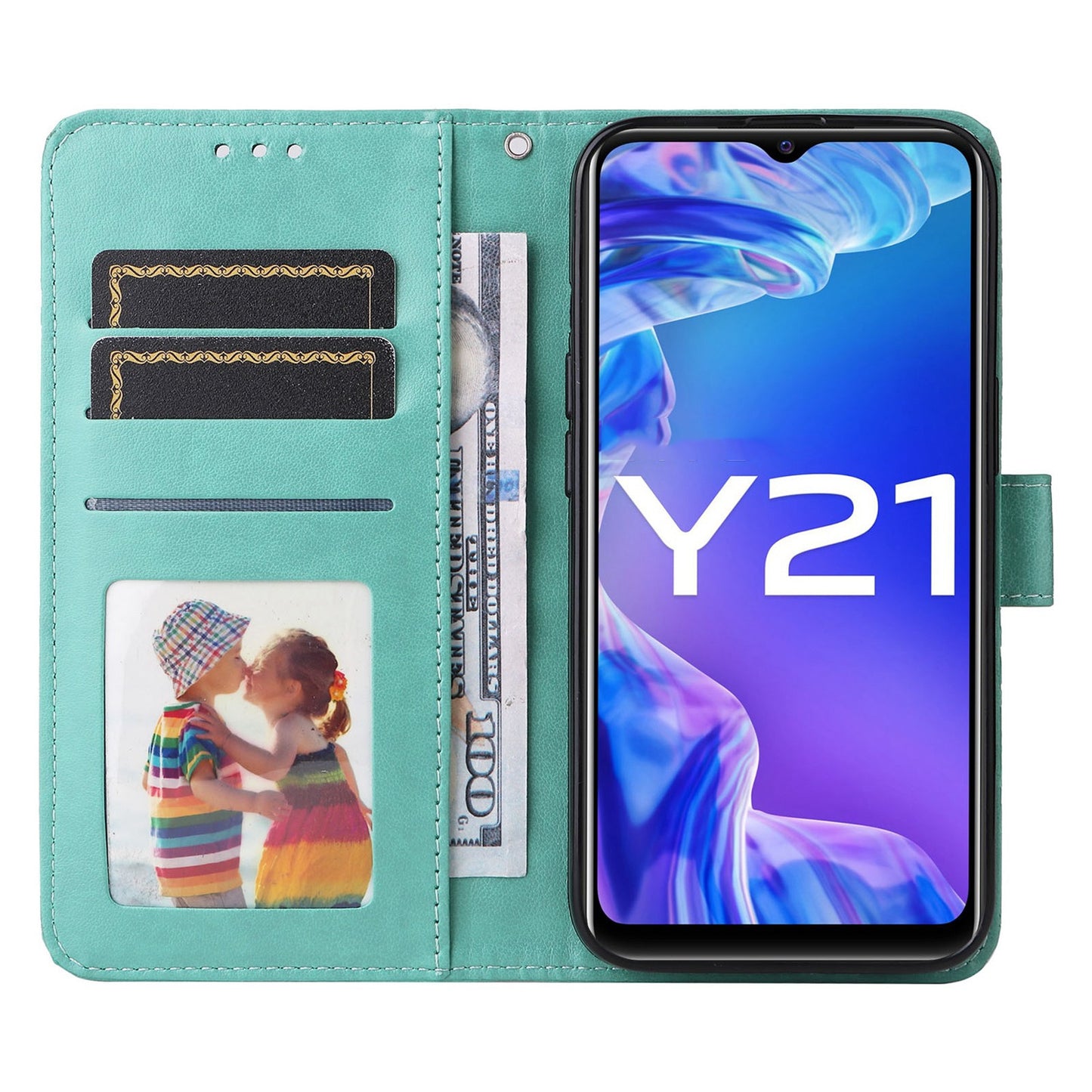 For vivo Y33s Sunflower Embossed Leather Wallet Phone Case with Kickstand and Card Holder