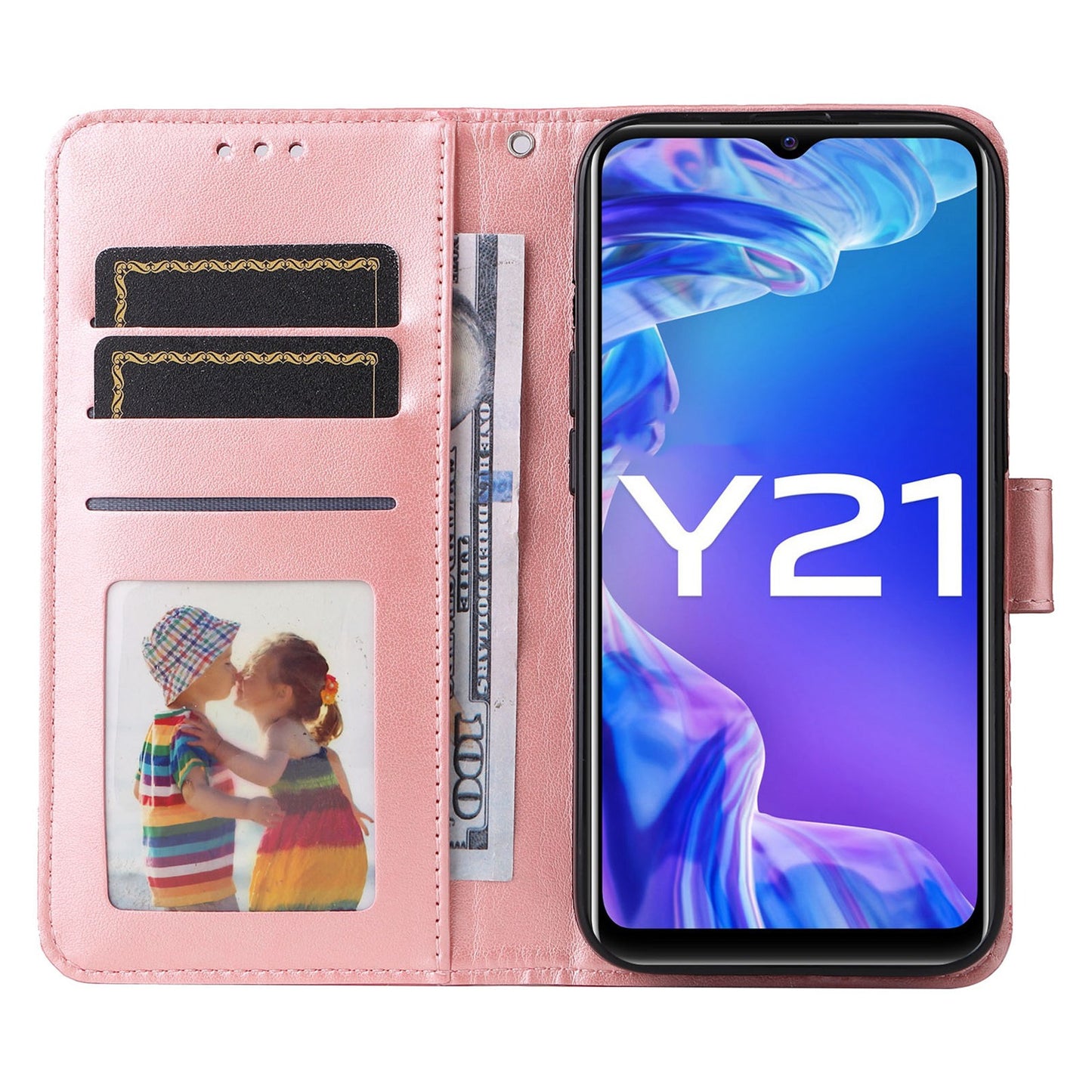 For vivo Y33s Sunflower Embossed Leather Wallet Phone Case with Kickstand and Card Holder