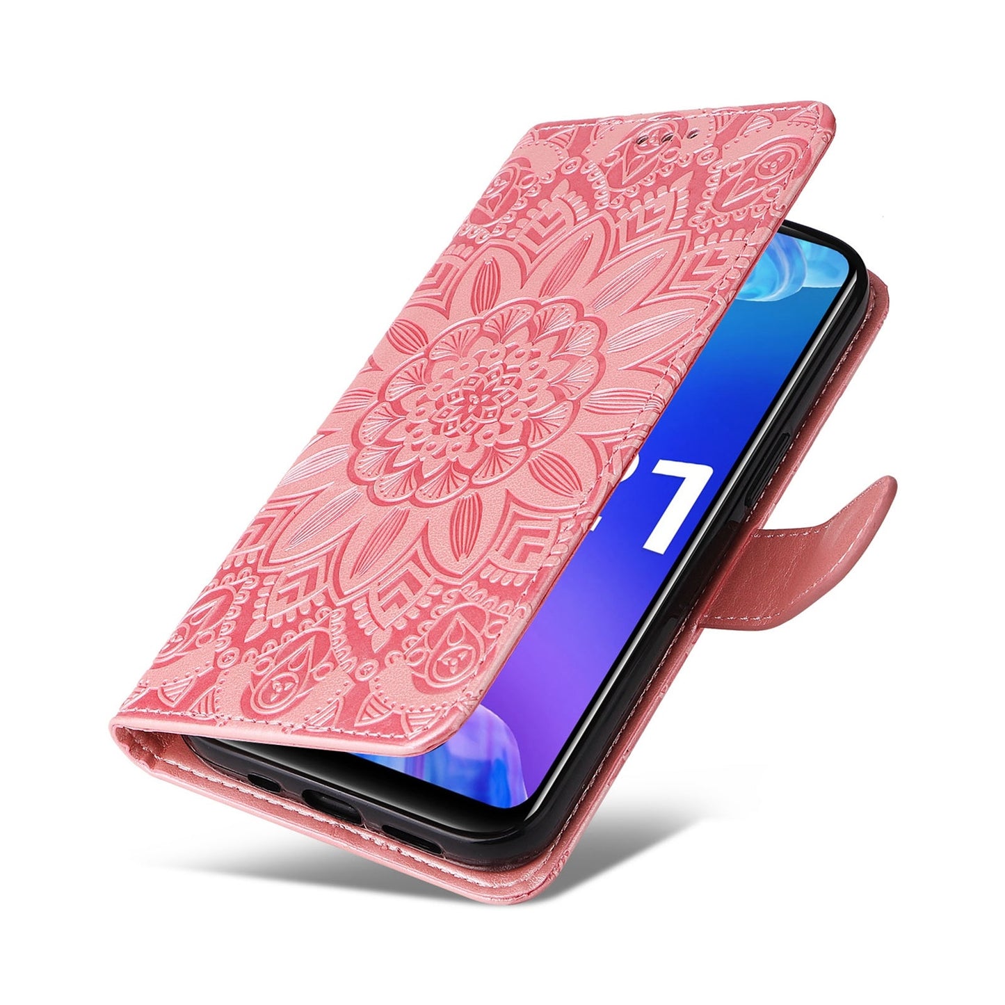 For vivo Y21s Sunflower Embossed Leather Wallet Phone Case with Kickstand and Card Holder
