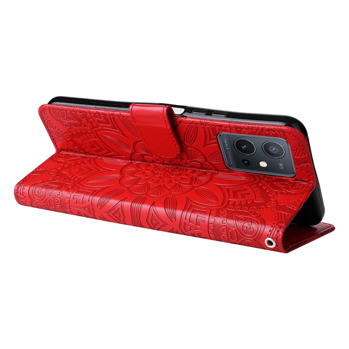 For vivo Y75 5G Sunflower Embossed Leather Wallet Phone Case with Kickstand and Card Holder