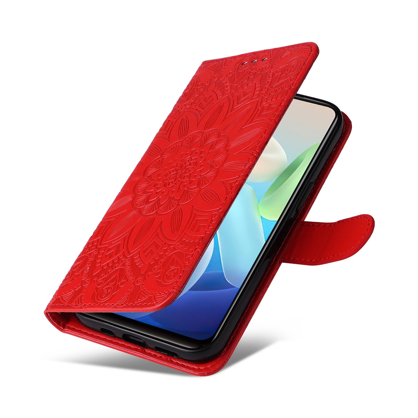 For vivo Y75 5G Sunflower Embossed Leather Wallet Phone Case with Kickstand and Card Holder