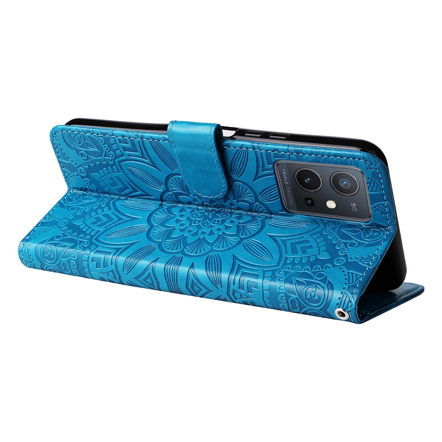 For vivo Y75 5G Sunflower Embossed Leather Wallet Phone Case with Kickstand and Card Holder