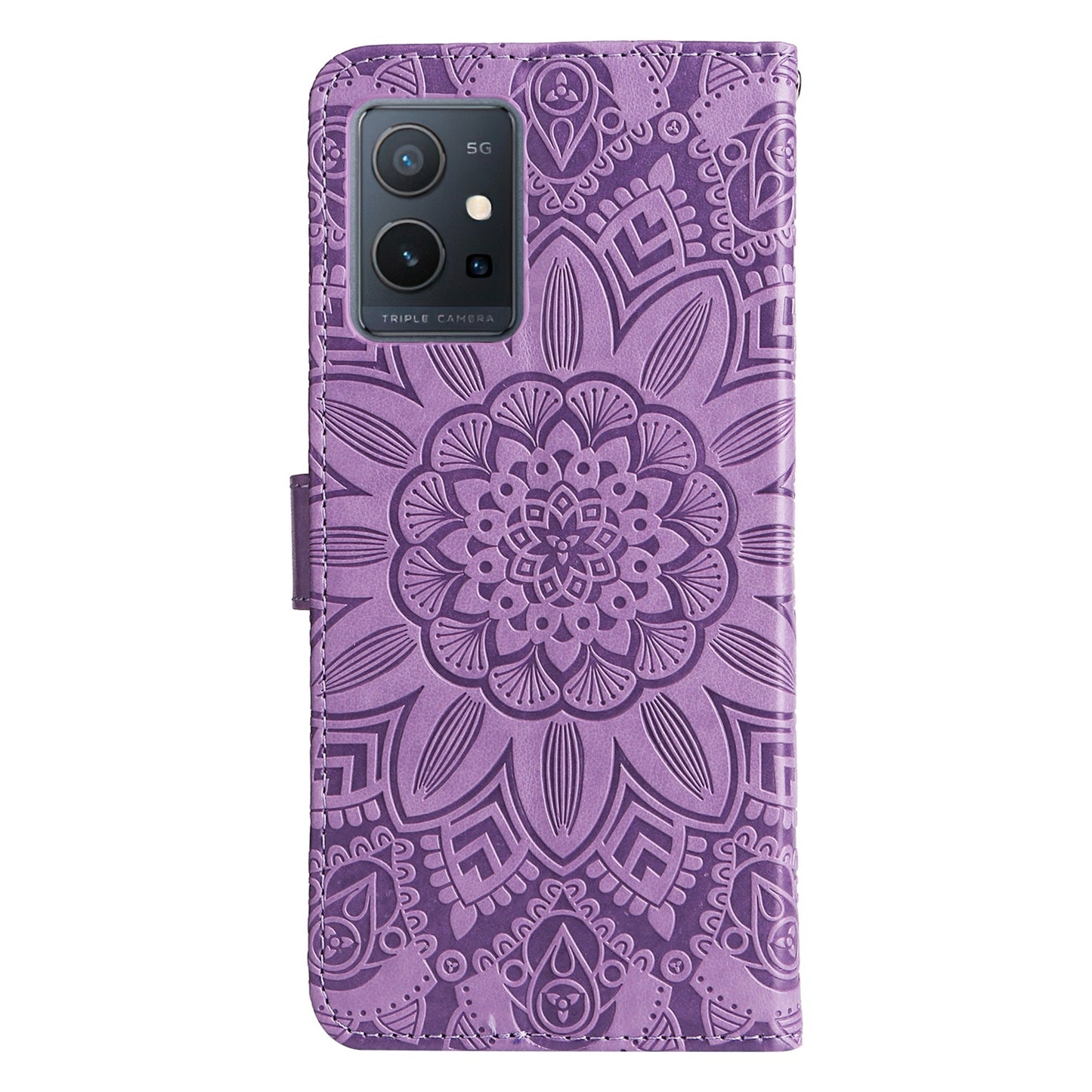 For vivo Y75 5G Sunflower Embossed Leather Wallet Phone Case with Kickstand and Card Holder