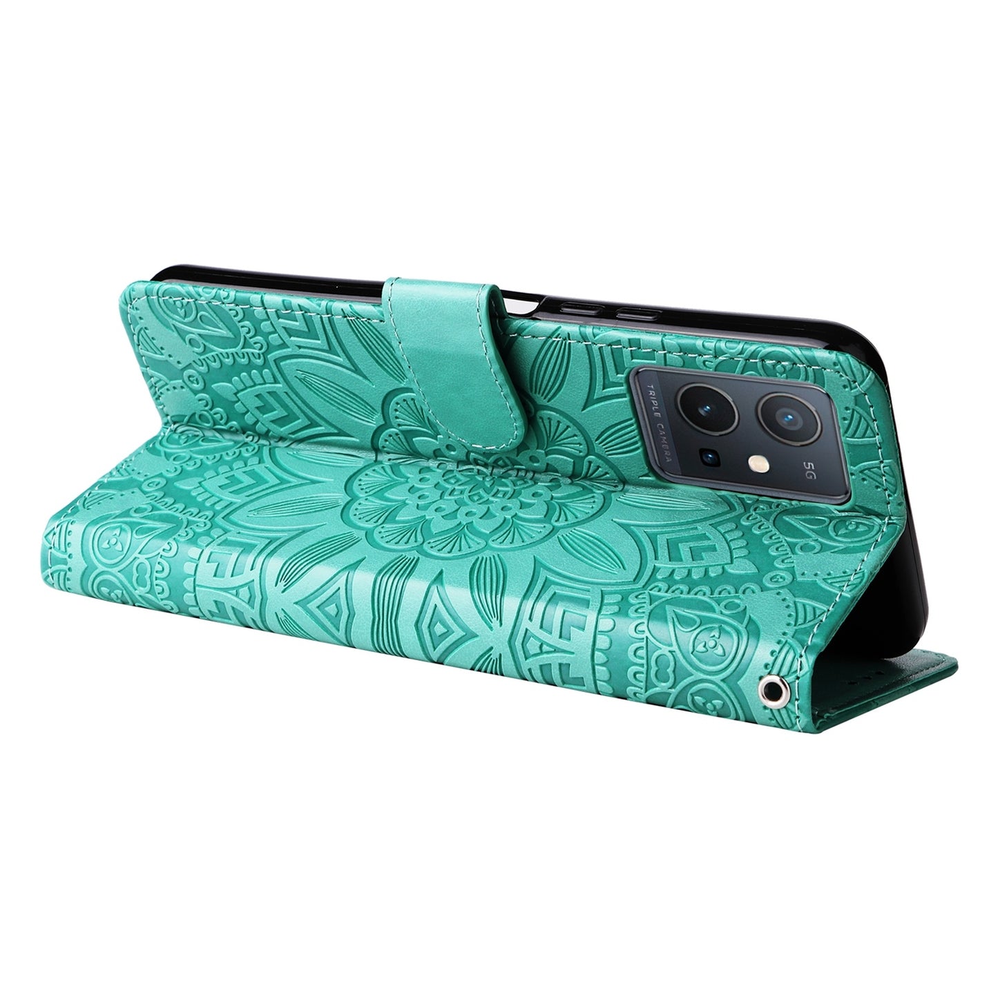 For vivo Y75 5G Sunflower Embossed Leather Wallet Phone Case with Kickstand and Card Holder