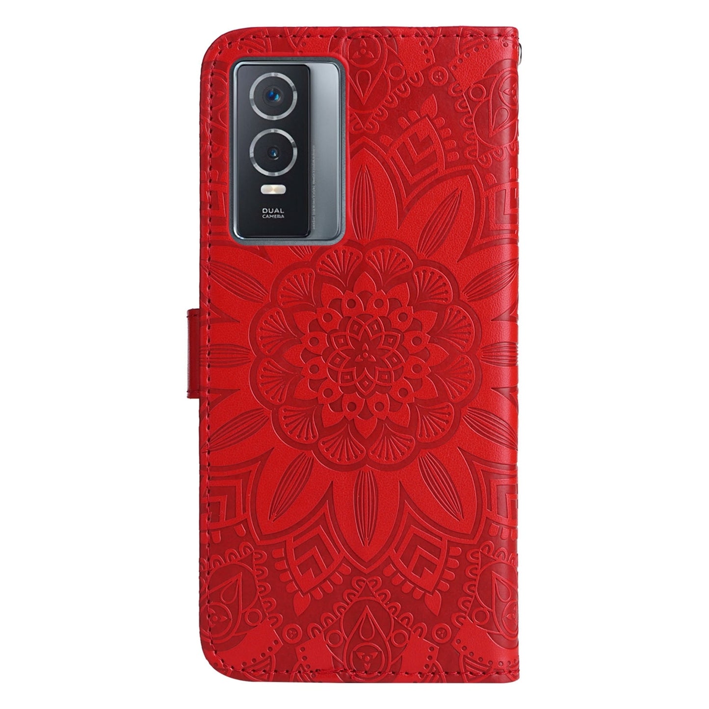 For vivo Y76 5G Sunflower Embossed Leather Wallet Phone Case with Kickstand and Card Holder