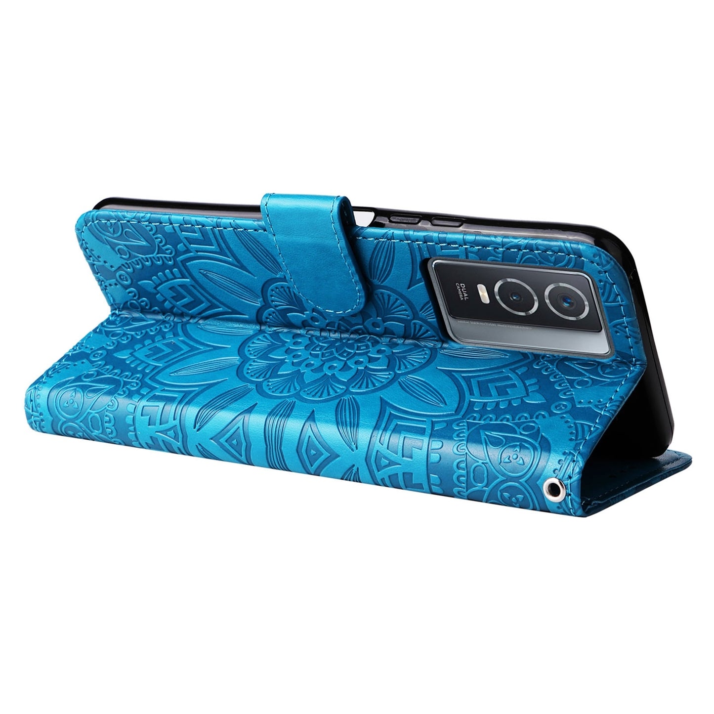 For vivo Y76s Sunflower Embossed Leather Wallet Phone Case with Kickstand and Card Holder