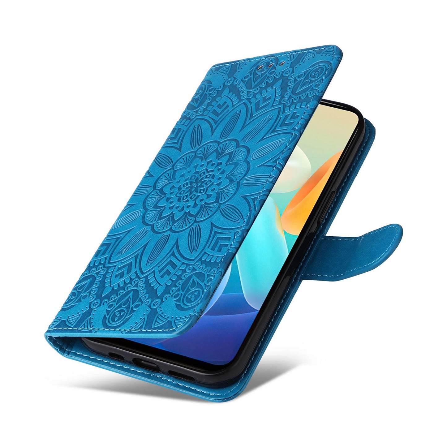 For vivo Y76 5G Sunflower Embossed Leather Wallet Phone Case with Kickstand and Card Holder