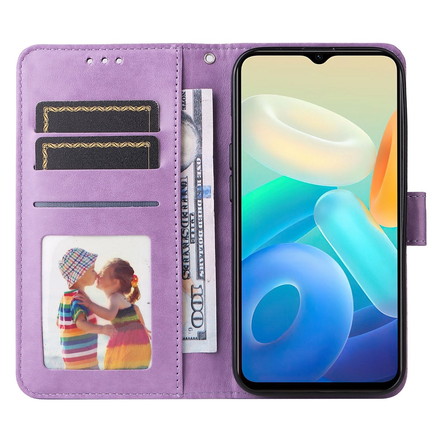 For vivo Y76 5G Sunflower Embossed Leather Wallet Phone Case with Kickstand and Card Holder