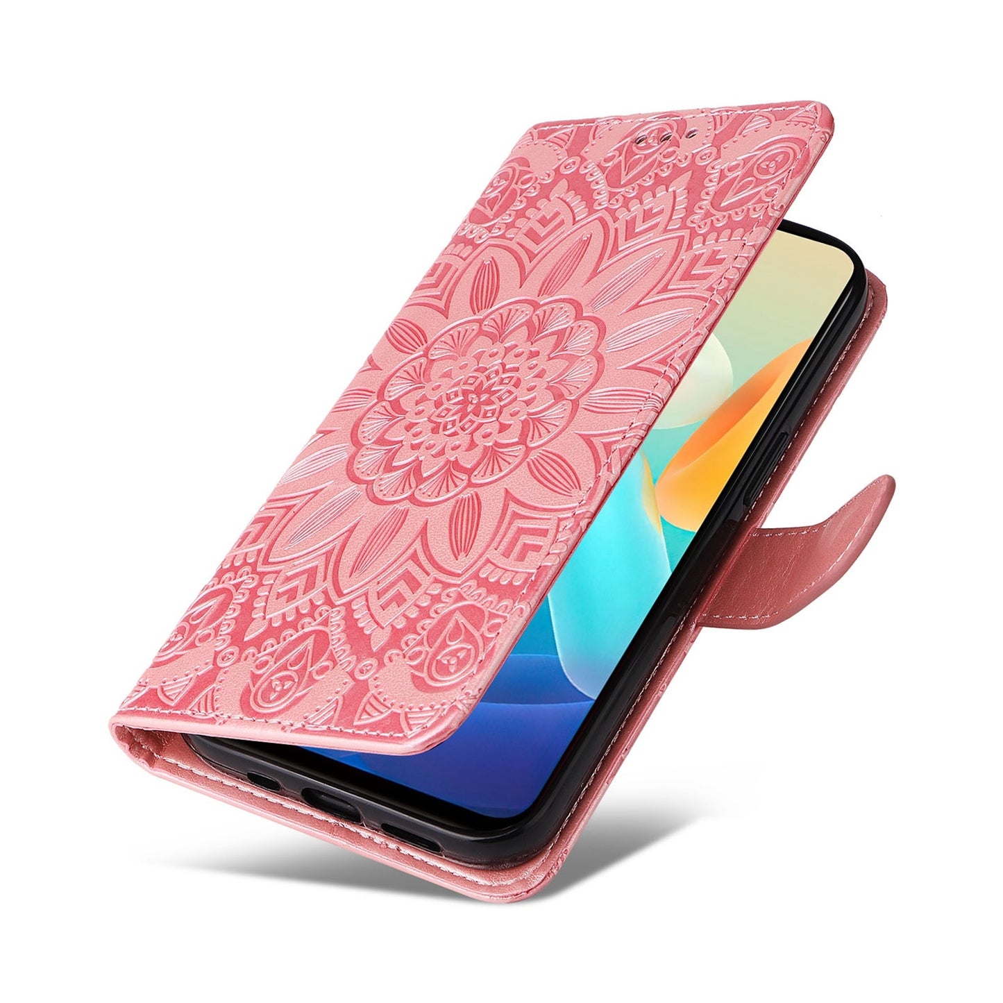 For vivo Y76 5G Sunflower Embossed Leather Wallet Phone Case with Kickstand and Card Holder
