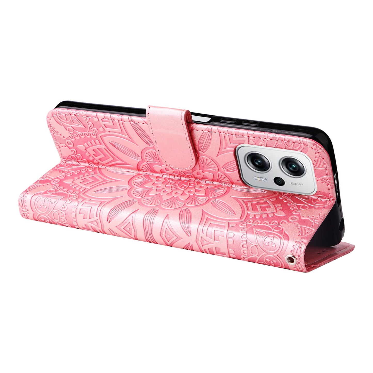 Xiaomi Redmi Note 11T Pro Sunflower Embossed Leather Wallet Phone Case with Kickstand and Card Holder