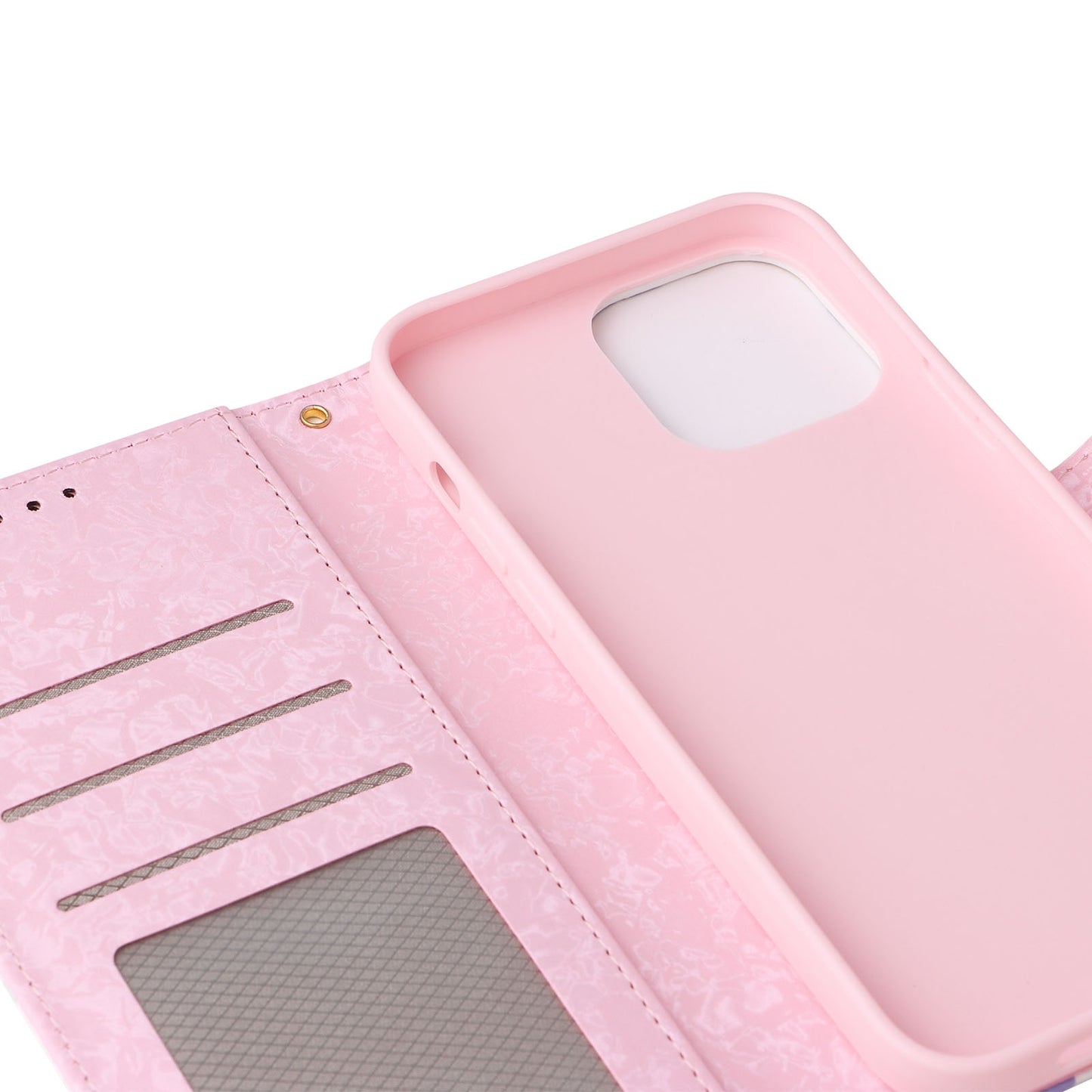 iPhone 14 Pro Luxury Bronzing Leather Case - Floral RFID Wallet Cover with Stand & Card Slots