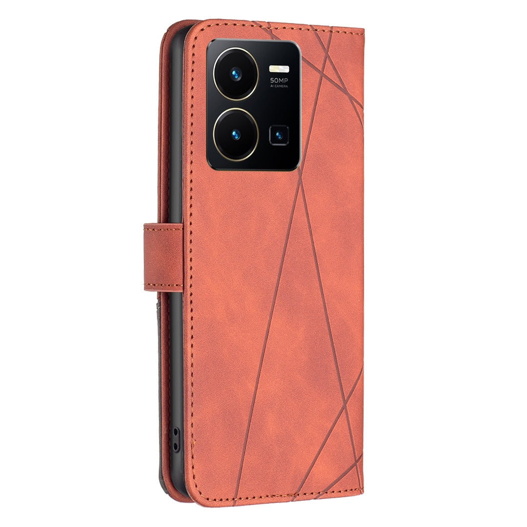 For vivo Y35 Rhombus Texture Leather Phone Case with Magnetic Buckle and Card Holder