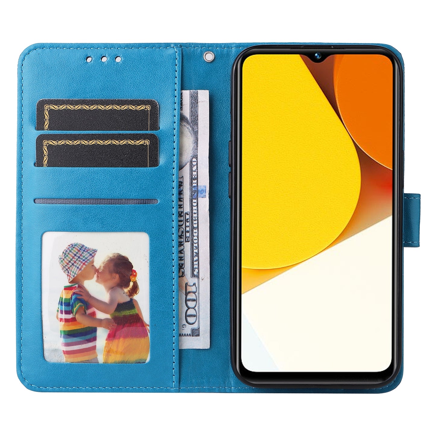 For vivo Y35 4G Sunflower Embossed Leather Wallet Phone Case with Kickstand and Card Holder